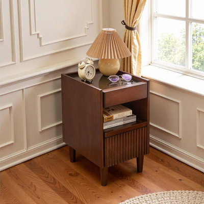 Solid Wood Nightstand With Drawer & Open Shelf, Compact Storage Bedside Table For Bedroom