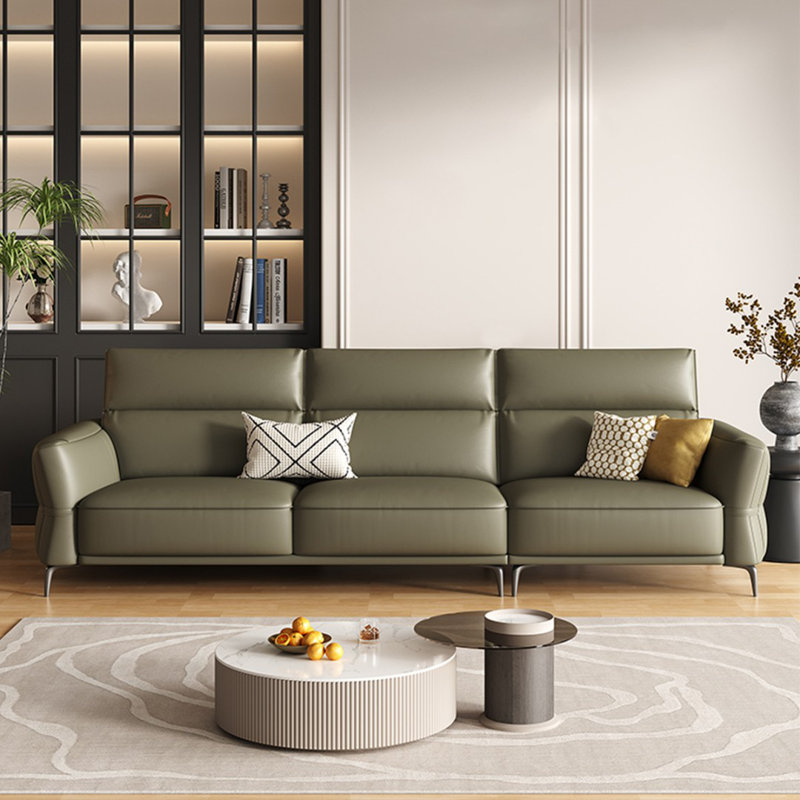 Ensemble de salon en cuir véritable vert foncé 3 pièces