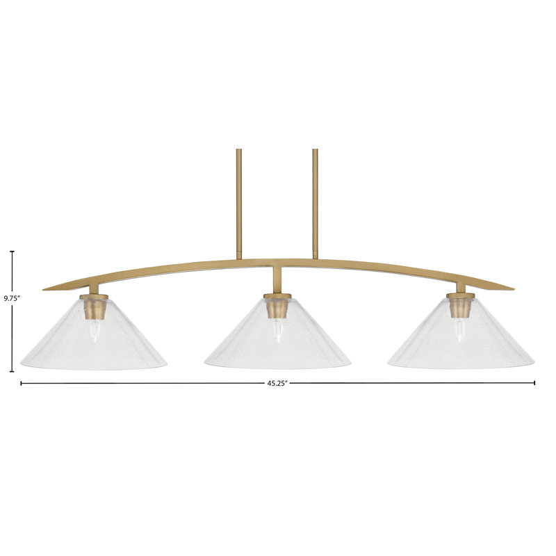 Verre à bulles 3 lumières kurve, Laiton New Age, Clair,  H 9,75 po x l 45,25 po x P 12 po