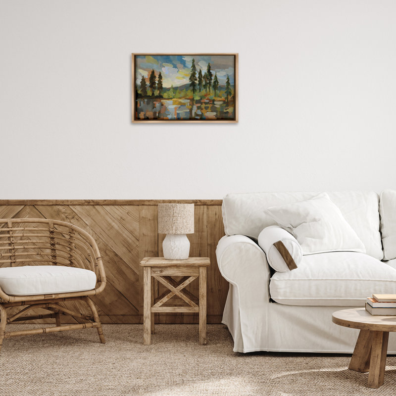 High Mountain Lake Grey Framed Floater Canvas by Silvia Vassileva, Montalcino Elm Floater Frame, 17" H x 25" W
