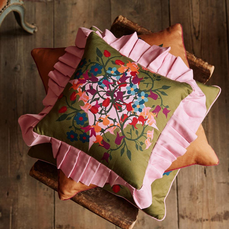 Ruffled Pillow Cover Blumen, Green