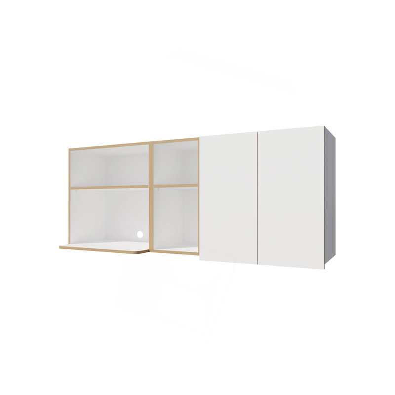 Natural Oak And White Kitchen Cabinet With Microwave Space And Open Shelf
