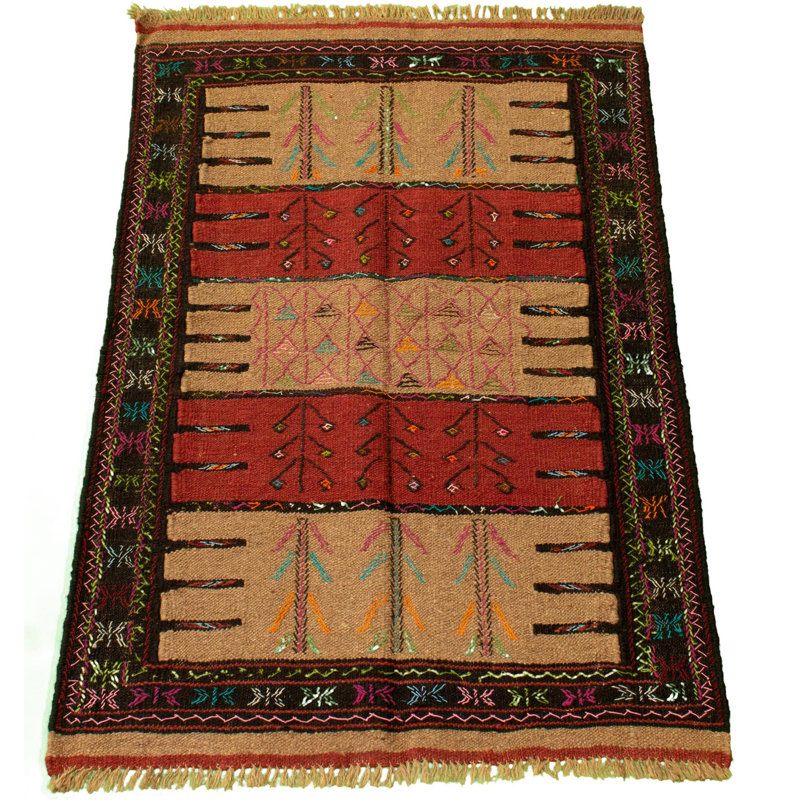 Tapis décoratif en laine de conception unique noué à la main new age natura brun clair/rouge 3 pi 7 po x 5 pi 9 po
