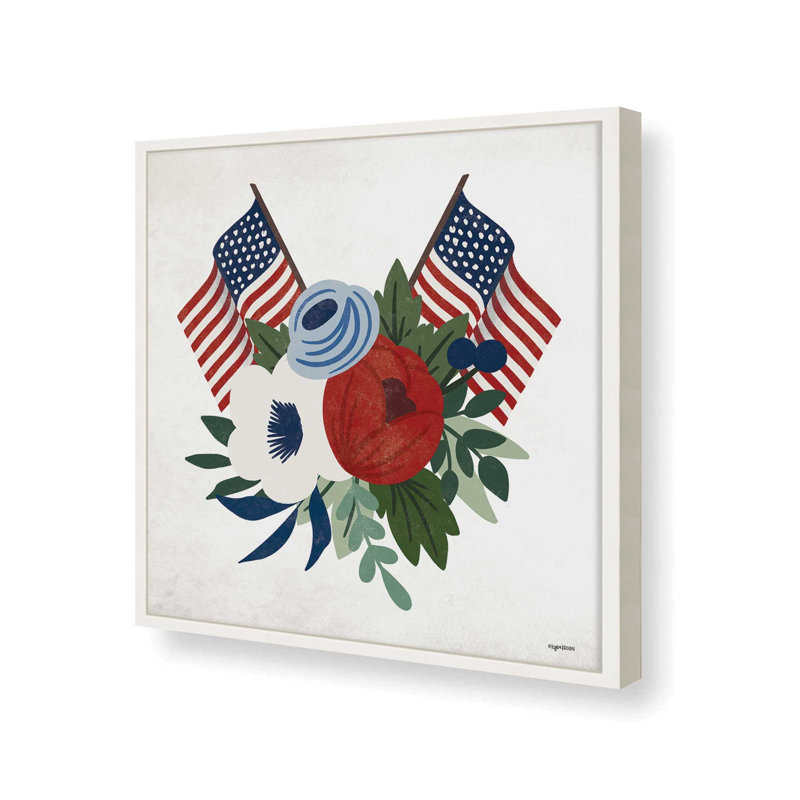 Impression sur toile Americana Floral par Lady Louise Designs, L 36 x H 36, Blanc, Impression encadrée