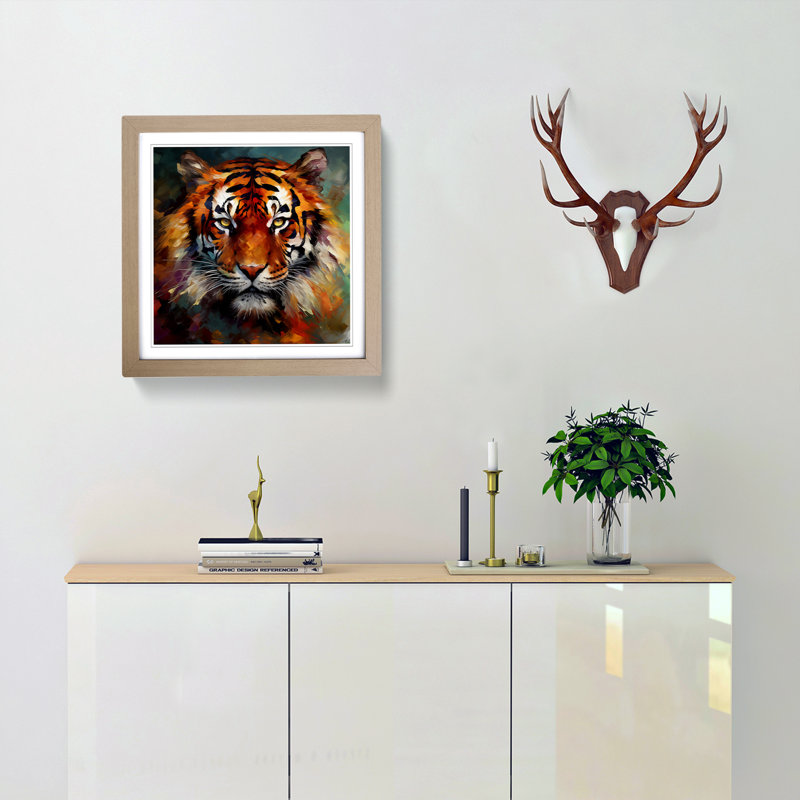 Tiger Abstract Art No.2 - Framed Print, Oak