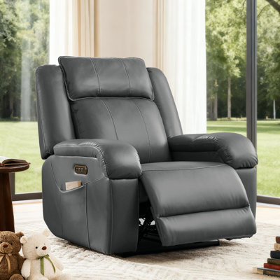 Zero zero clearence recliner  Power Recliner With Dual Motor Adjustable Headrest, Scratch-Resistant Faux Leather, USB Charging, Grey