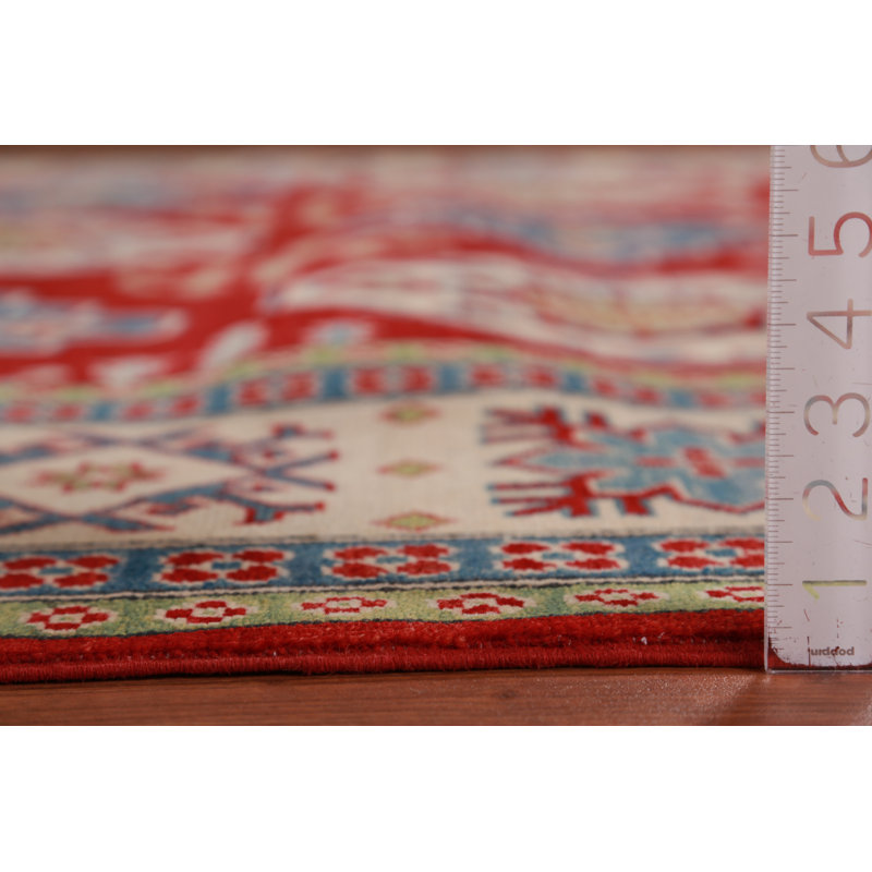 Tapis oriental rouge à motif de teinture de légumes Kazak rouge 8 x 10