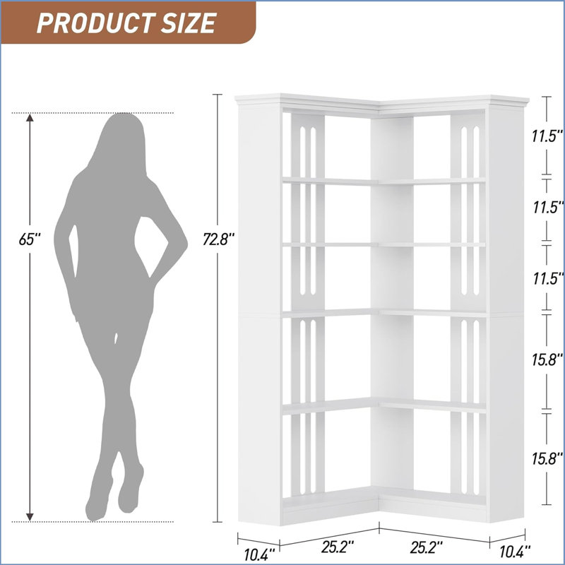 Corner Bookshelf 70.8 Inch Farmhouse Corner Bookcase, Tall Bookshelf With Storage Large Bookcase With Storage For Living Room Office