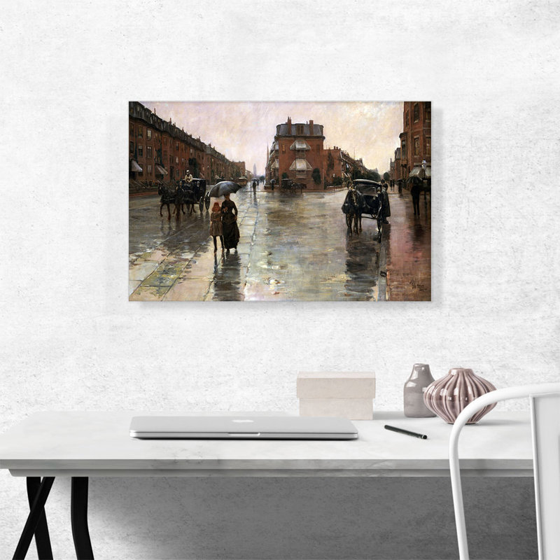 «Rainy Day Boston 1885» par Childe Hassam, peinture sur toile tendue, H 18 po x l 26 po x P 1,5 po