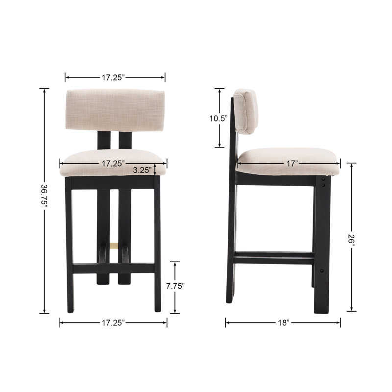 Modern Upholstered Solid Wood Bar Stool With Comfortable Backrest,Counter Stool With Sheet Metal Upholstery And Fixing Set Of 2