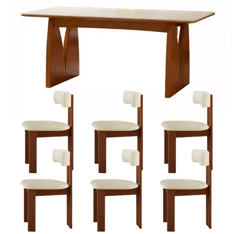 Retro Simple Rectangular Rock Slab Dining Table, 29.52"H x 70.86"L x 31.49"W, White/Brown, Brown
