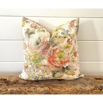 Pink blush linen floral pillow cover