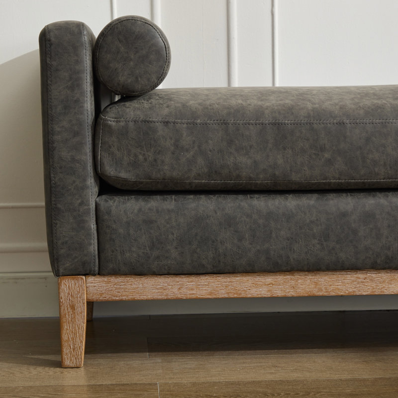 Saakshi 66.32'' W Upholstered Bench, Gray, Brown