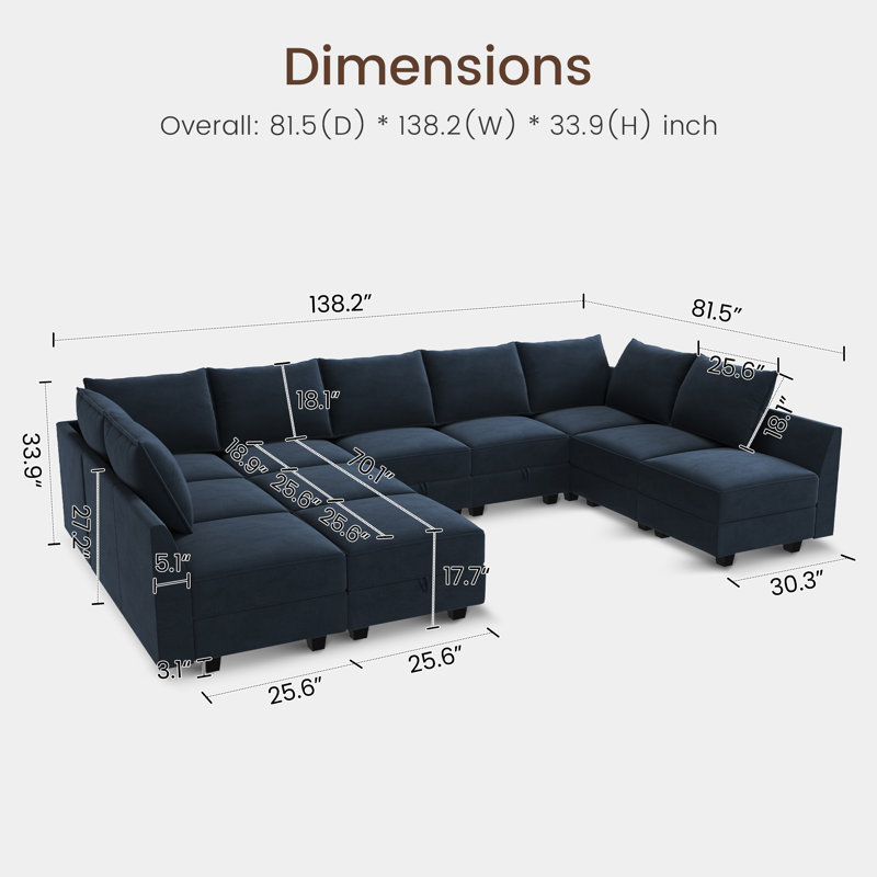 Canapé modulaire en velours Kandle, Velours bleu
