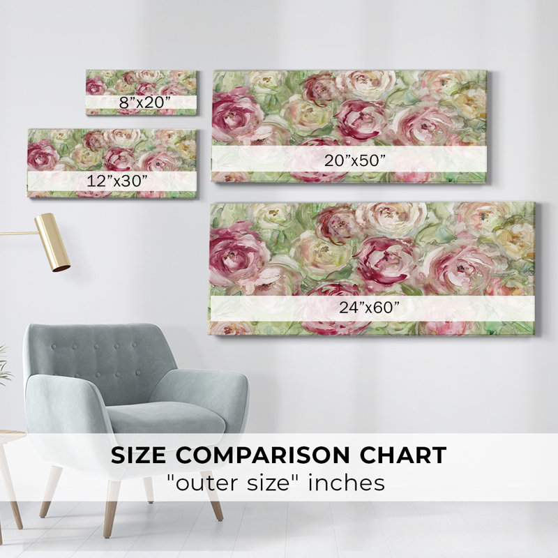 Rose grimpante sur toile, H 24 po x l 60 po x P 1,5 po