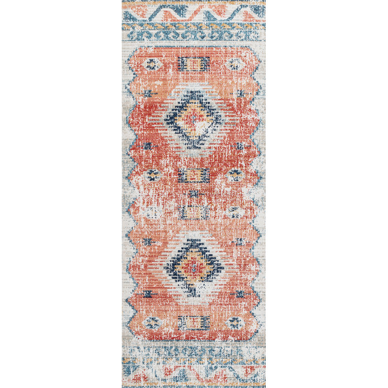 Arnauta Boho Burnt Orange Area Rug, Runner 80 x 220cm