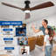 Ventilateur de plafond encastré à profil bas de 52 pouces en noyer, 3 pales, avec éclairage et télécommande ; ventilateur intérieur/extérieur à intensité variable avec télécommande, moteur CC silencieux et minuterie.-750143518-750143515-750143514
