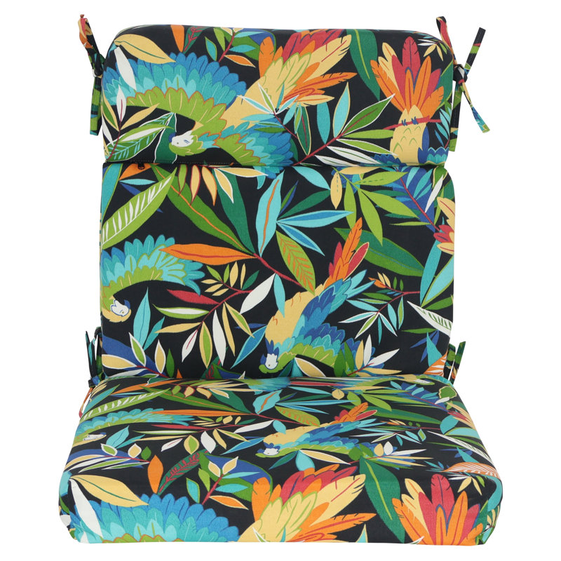 Outdoor Seat/Back Chair Cushion, Black/Tucuman Ebony Floral, 22" W x 21" D