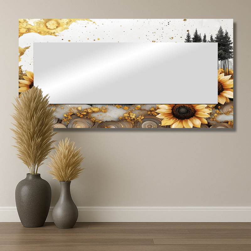 Champ de tournesols dans une scène hivernale en cristal I - Art mural miroir tournesols - imprimé sur métal, 28 po x 55 po