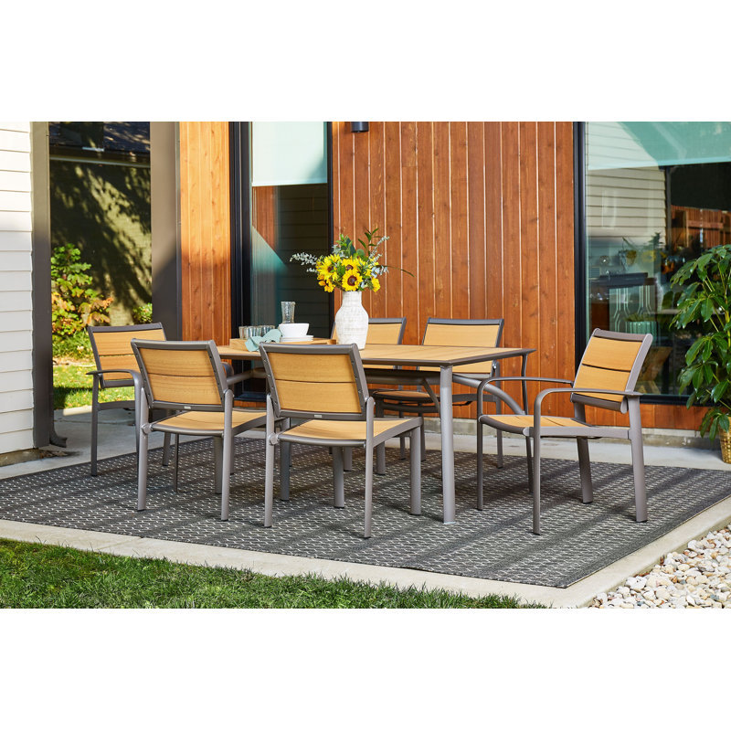 Harper 66" Light Brown and Gray Aluminum Poly-Resin Outdoor Dining Table