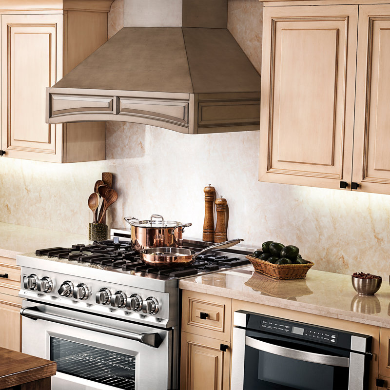 36" Wood 700 CFM Ducted Wall Mount Range Hood, Distressed Gray