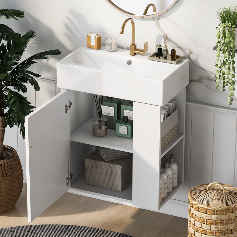 Meuble-lavabo flottant moderne 21,6 po avec lavabo en céramique