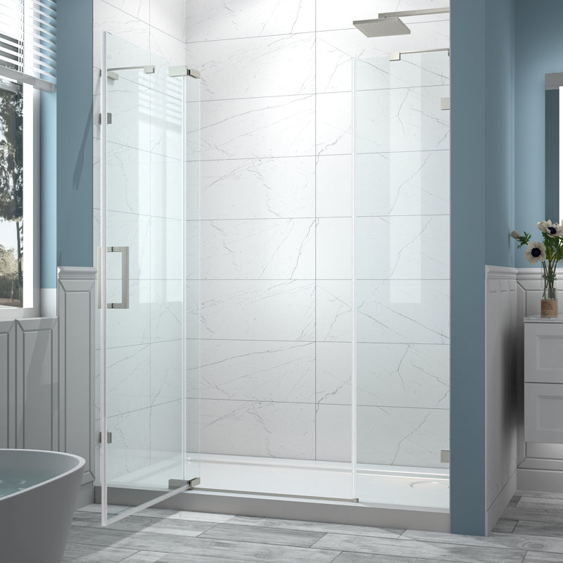 56" - 60" W X 70" H Pivot Frameless Shower Door With 5/16" Clear Tempered Glass, Brushed Nickel