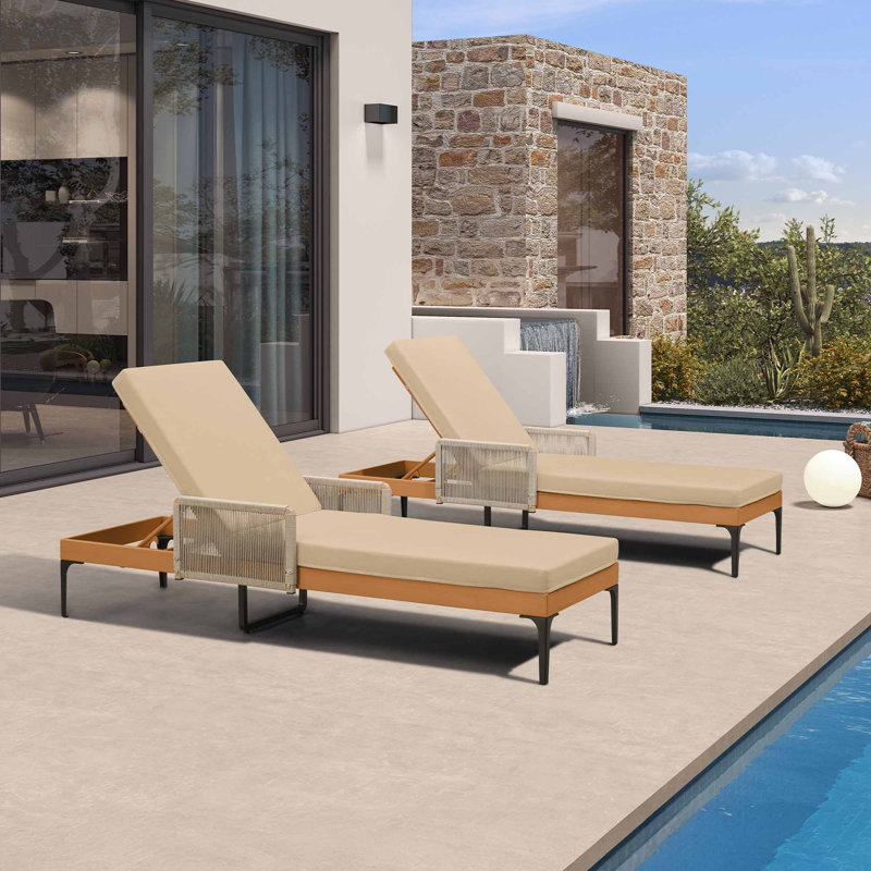  Ensemble de 3 chaises longues d'extérieur en aluminium avec table d'appoint et fauteuil inclinable réglable pour l'extérieur