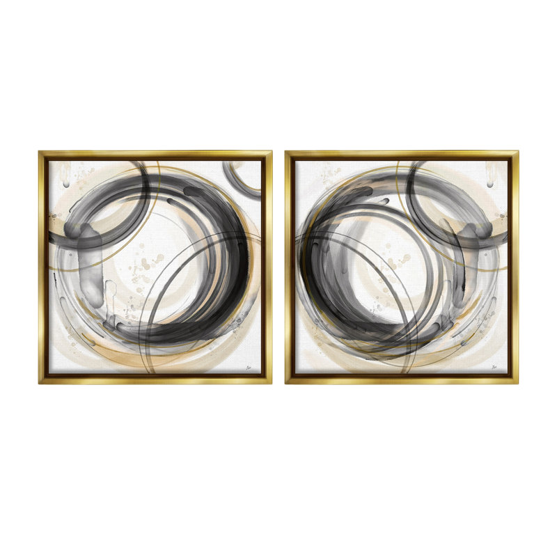 "Motif de cercles concentriques" par Nan 2 - Pièces sur toile, Cadre flottant métallique doré, H 25 po x l 25 po