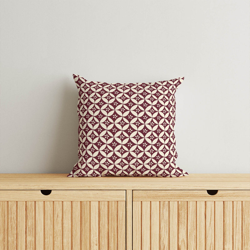 Coussin décoratif Sakura Bloom, Carré 20 po, Vin géométrique