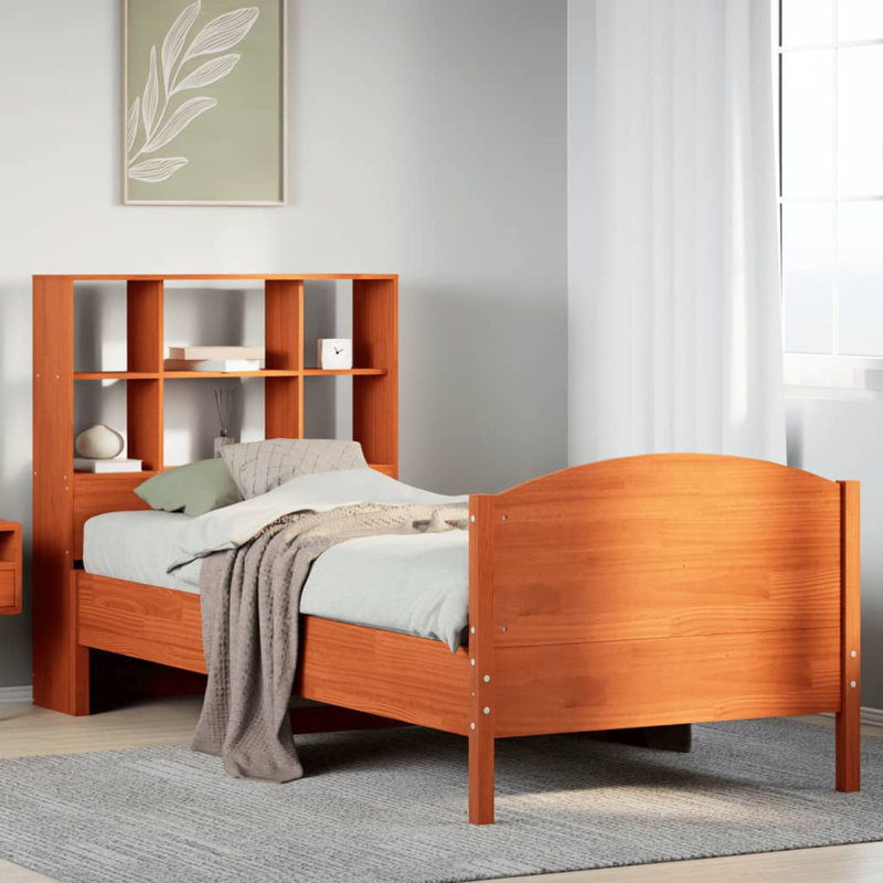 Plainville Solid Wood Bed, Wax Brown, 100cm x 200cm