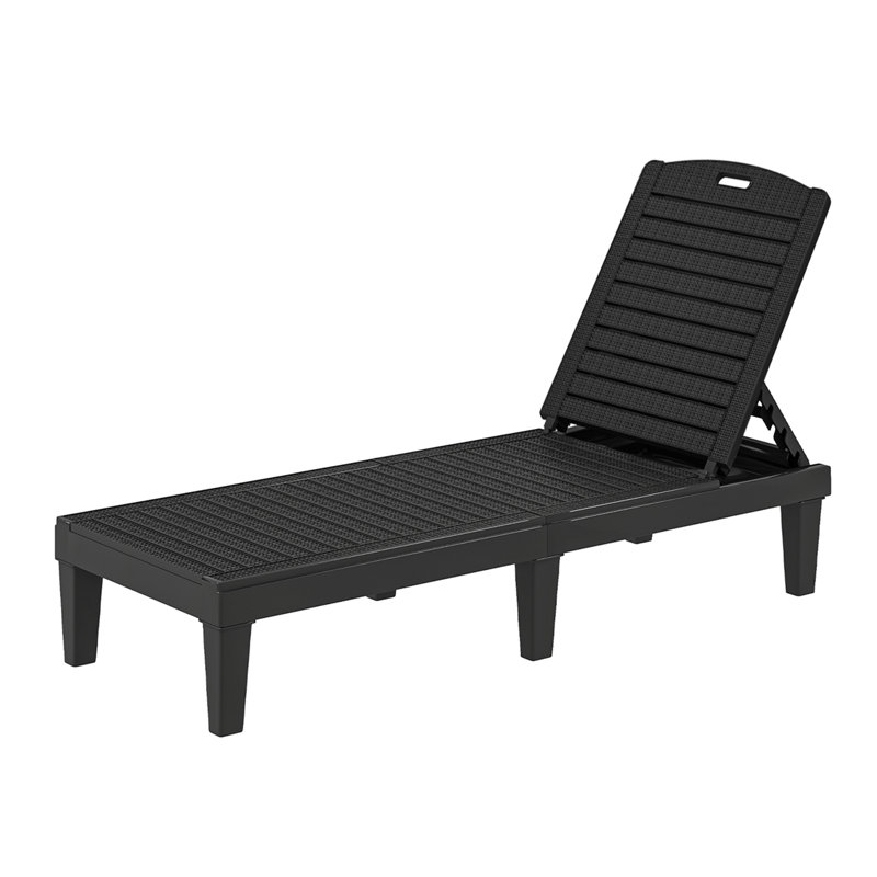Black Resin Adjustable Outdoor Chaise Lounge with 5-Position Backrest