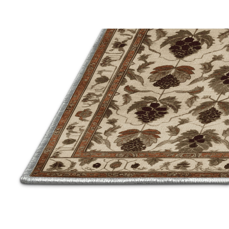 Tapis beige Art Deco lavable à la machine, Rectangle de 5 pi x 8 pi