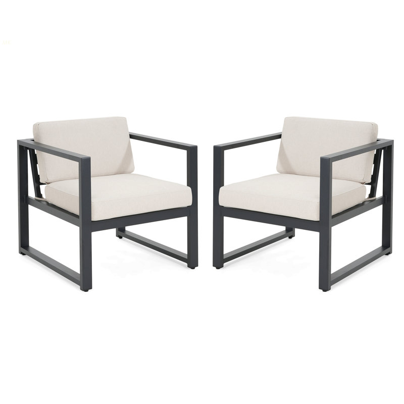 NAVAN OUTDOOR PATIO CLUB CHAIR, SET OF 2, BLACK FRAME WITH BEIGE CUSHION, Beige