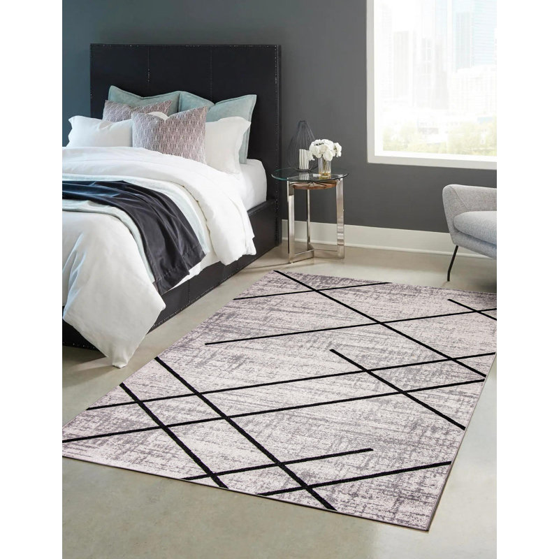 Tapis ivoire / noir Delphinia, Rectangle 6 pi x 9 pi