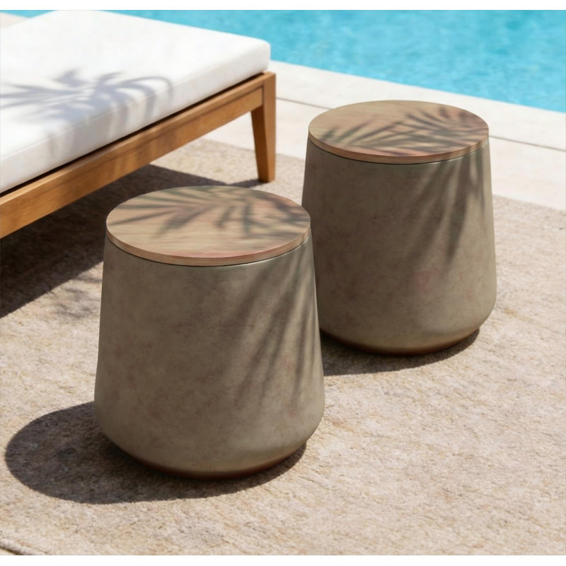 Outdoor Side Table With Storage, Brown