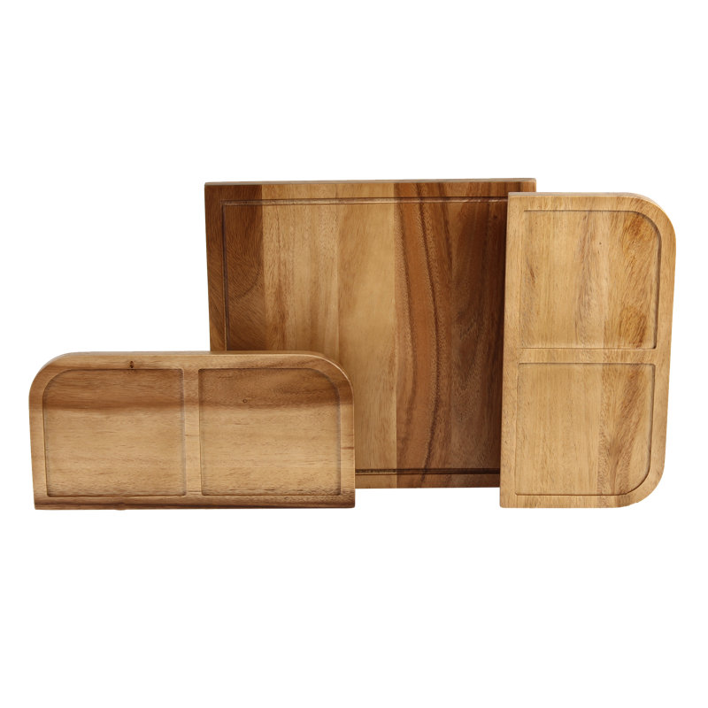 Ensemble de 3 planches à découper empilables en bois d'acacia Sango Atelier - Petites et grandes planches à découper pour la viande, les légumes et plus