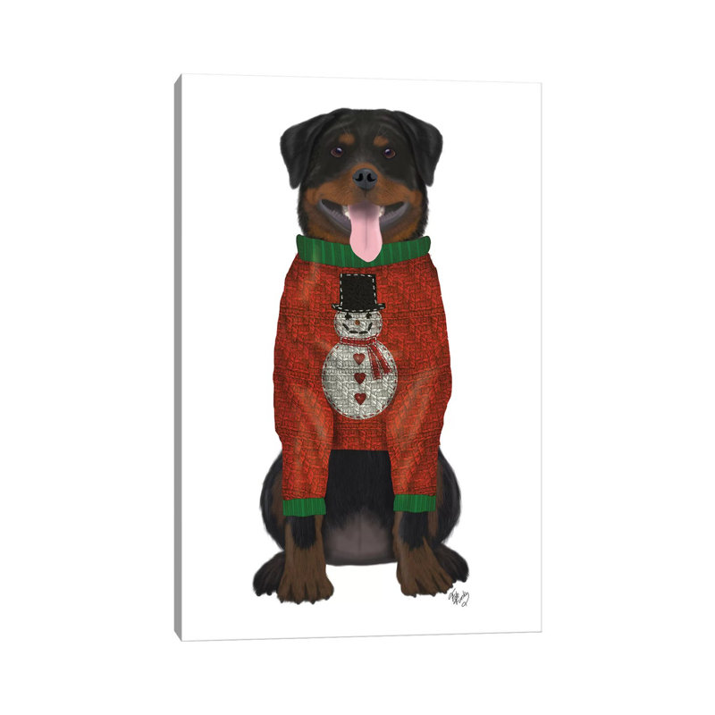 Christmas Des - Rottweiler In Christmas Sweater by Fab Funky - Wrapped Canvas Gallery-Wrapped Canvas Giclée