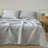 Linen Flat Sheet With Embroidered Border-Stone Washed Flax Bedding, King Size Bed Flat Sheet Only