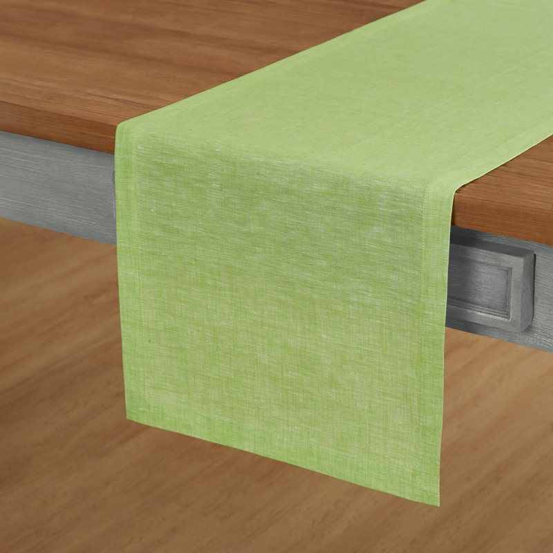 100% Pure Linen Table Runner - Athena, 72" x 14", Chambray Lime Green