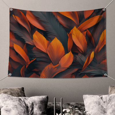 Tapisserie murale orange à feuilles abstraites - Décoration murale feuilles