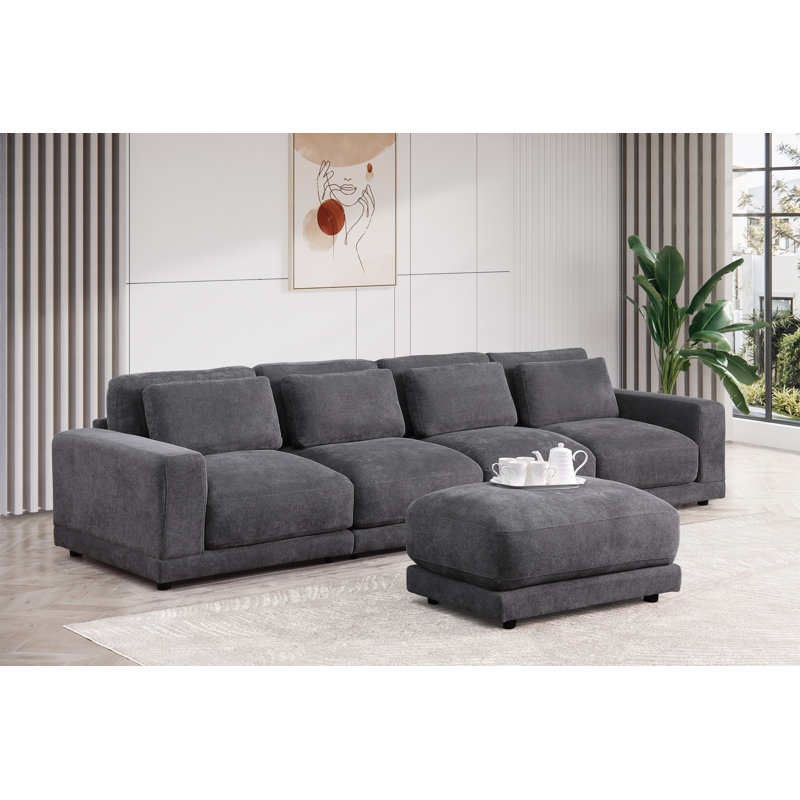 Canapé modulaire 5 pièces rembourré, Dark Grey Linen Blend