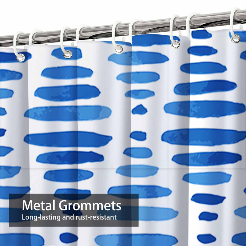 Rideau de douche bleu géométrique sans couture avec 12 crochets, L 72 po x l 84 po