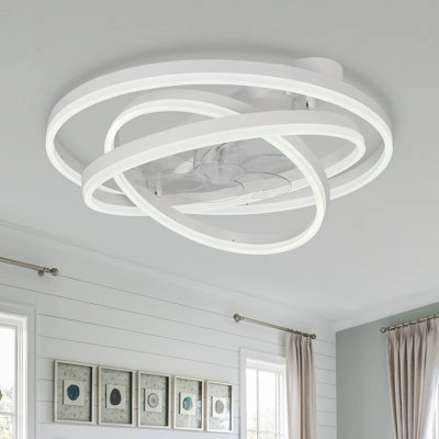 Ventilateur de plafond moderne blanc Hagensee 24 po à monter soi-même, avec éclairage et télécommande, moteur CC réversible à 6 vitesses, montage encastré pour chambre à coucher