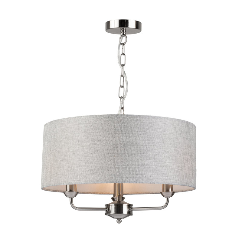 Durham 3 - Light Drum Shade Chandelier, Silver Grey