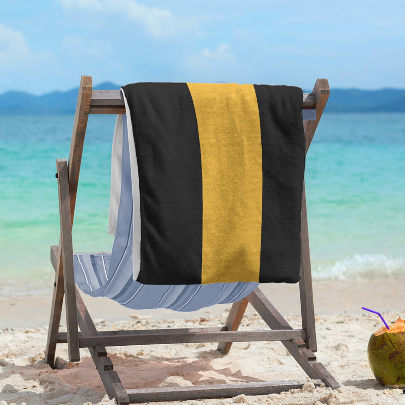 Boston Lightweight Beach Towel, Black/Yellow/Black, Poly/Cotton