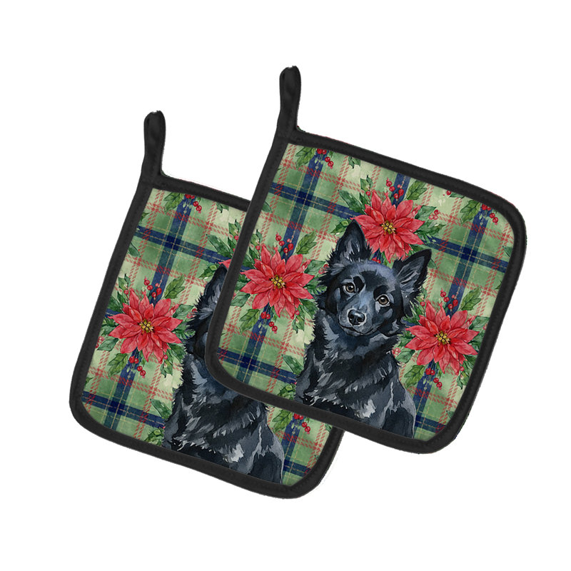 Paire de poignées Schipperke Christmas Poinsettas