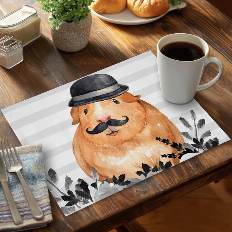 Guinea Pig Detective Polyester Placemat - Brown Animal Decor