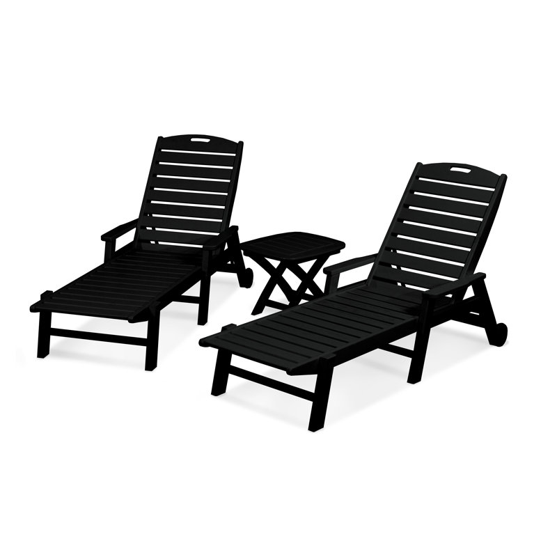 POLYWOOD Nautical 3-Piece Chaise Set, Black