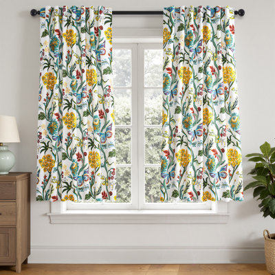 Floral Patterned Curtains Mid Century Botanical Drapes,Room Darkening Curtain,Rod Pocket Back Tab Floral Drapes,Set of 2